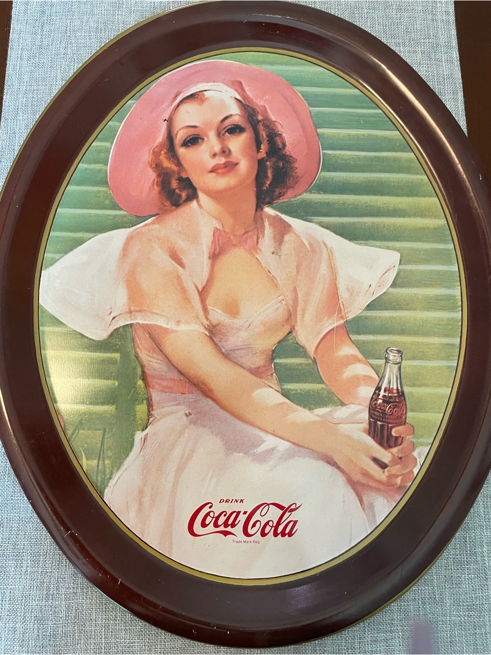 Coca Cola Brown Oval Serving Tray with White Lettering